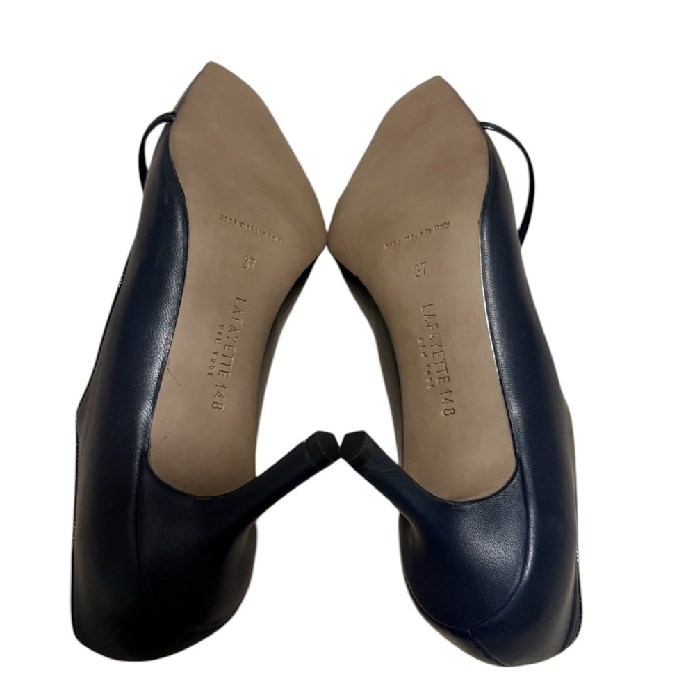 Lafayette 148 New York Square Toe Cross Strap Heels in Navy Blue Size 37 US 7 - Picture 5 of 6